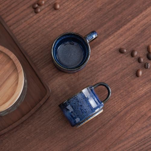 RISTEASO Fluid Blue Ceramic Espresso Cups Set of 2, 2oz Demitasse Coffee Mugs