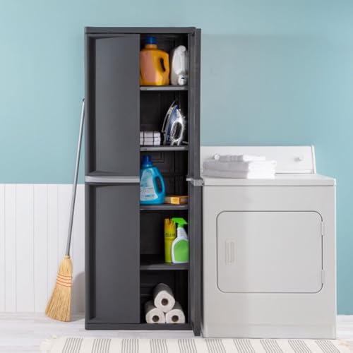 4-Shelf Plastic Storage Cabinet with Adjustable Shelves - Gray Organizer