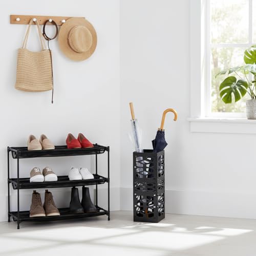 Metal Umbrella Stand for Entryway, Hollow Out Square Storage Bin, Black