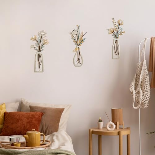 3-Piece Metal Flower Wall Art Set, Minimalist Boho Farmhouse Decor