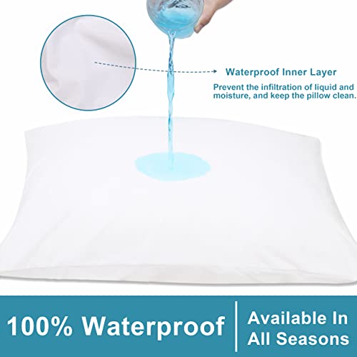 Waterproof Standard Pillow Protectors - Jersey Knit Zippered Covers, 4 Pack