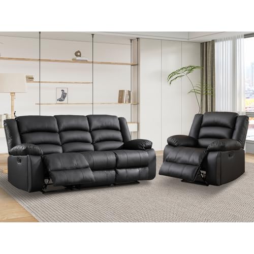 3-Seat Faux Leather Manual Recliner Sofa with Overstuffed Cushions