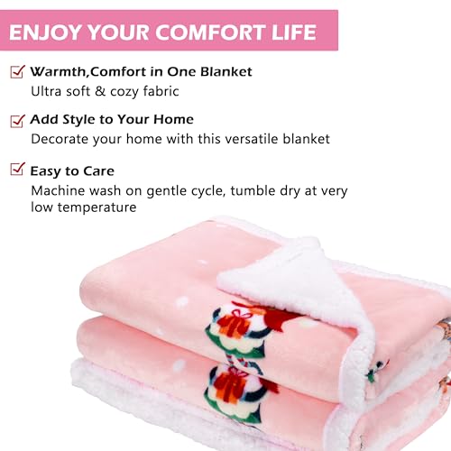 Solaris Santa Claus Sherpa Christmas Blanket 50" x 60" Reversible Fuzzy Throw for Couch Sofa Bed, Pink