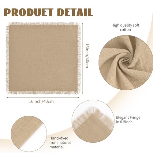 Caramel 16x16 Inch Cotton Linen Cloth Napkins Set of 30 with Fringe - Rustic Wedding & Party Table Decor