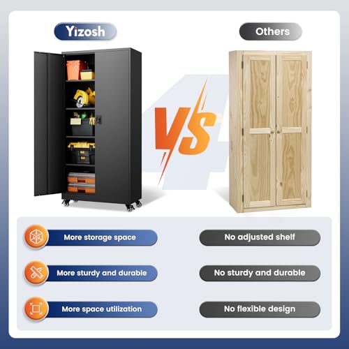75" Rolling Metal Garage Storage Cabinet with Locking Doors & Adjustable Shelves