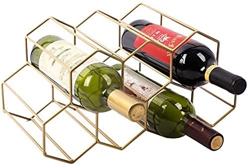 9-Bottle Gold Countertop Wine Rack - Modern Metal Geometric Wine Storage