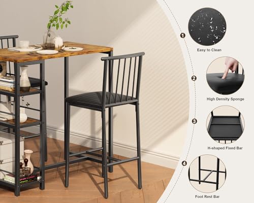3-Piece Bar Dining Table Set with 2 Cushioned Chairs and Storage Shelves