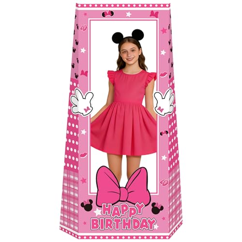 Large Pink Mouse Birthday Photo Booth Frame - 59-Inch Cardstock Prop
