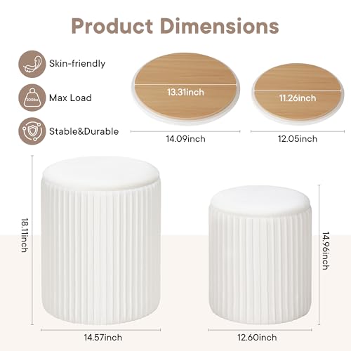 2-Piece Round Velvet Storage Ottoman Set with Reversible Table Lids