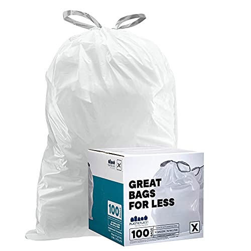 Plasticplace Custom Fit Trash Bags, Compatible with simplehuman Code X (100 Count) White Drawstring Garbage Liners 21 Gallon/ 80 Liter, 26" x 24.5"