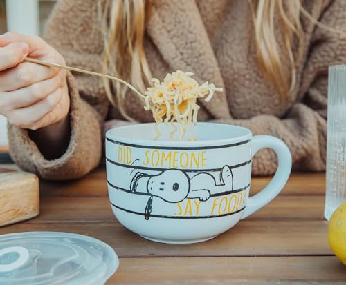 Peanuts Snoopy Did Someone Say Food Ceramic Soup Mug 24oz with Vented Lid - Silver Buffalo