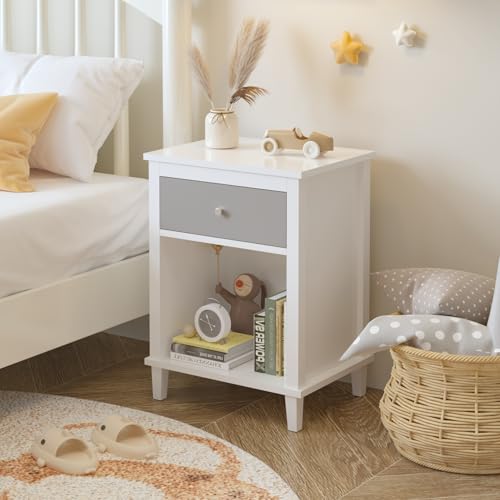 Kids' Nightstand with Drawer - Sturdy Toddler Bedside Table, Gray