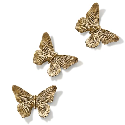 3D Butterfly Wall Decor Set - Antique Copper Resin Butterfly Wall Art (3-Pack)