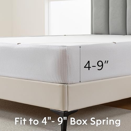 Jacquard Box Spring Cover - Stretchy Wrap Around Bed Skirt, Queen, White