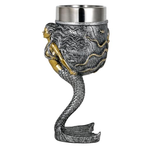 Fantasy Mermaid and Octopus Wine Goblet, 7oz Stainless Steel Chalice