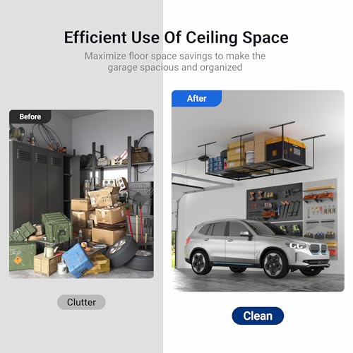 4x8 Overhead Garage Ceiling Storage Rack 750lbs Adjustable Black