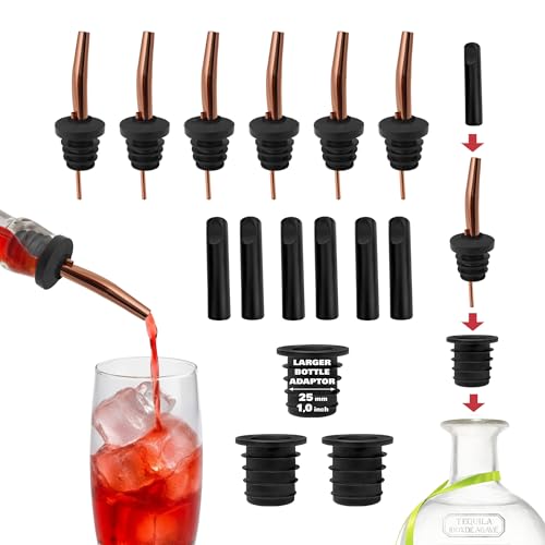 Esatto Copper Stainless Steel Liquor Pourers with Dust Caps - 6 Pack