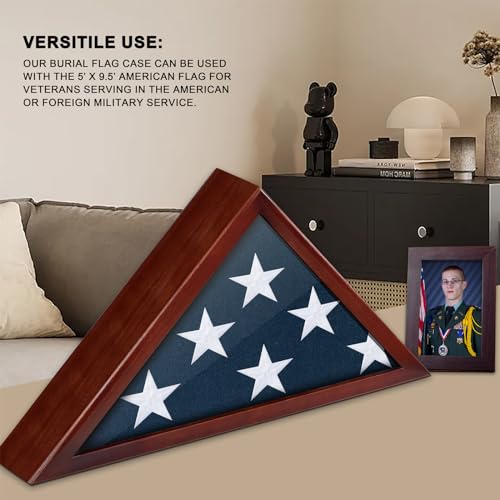 Burial Flag Display Case for 5'x9.5' Flag - Wooden Memorial Shadow Box