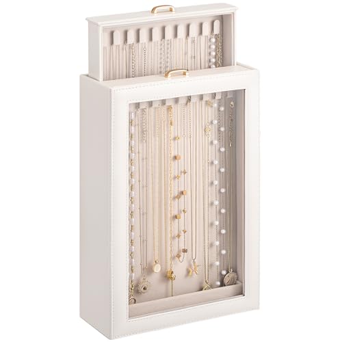 2-Layer Necklace Organizer Box with Clear Window and Velvet Lining