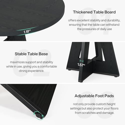 47-Inch Round Wooden Dining Table, Black Kitchen Table with Cross Base