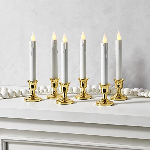 LampLust 6 Pack Gold Holders Flameless Christmas Window Candles with Remote Timer