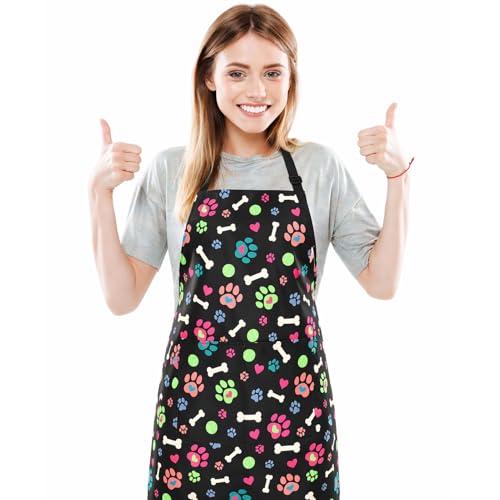 Waterproof Dog Grooming Apron with Pockets - Cute Pet Print Design
