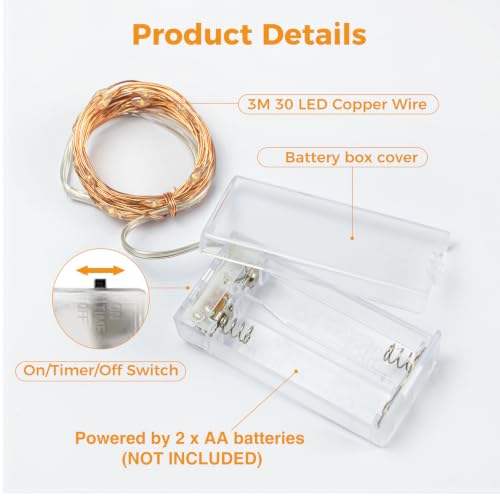 Litogo 20 Pack Fairy Lights Battery Operated with Timer, 10ft Warm White String Lights