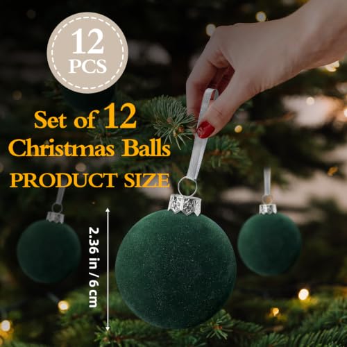 12 Pcs Christmas Tree Decorations Velvet Ornaments (Green)