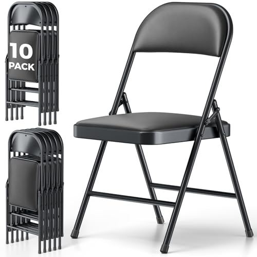 10-Pack Padded Folding Chairs, PU Leather Portable Dining Chair Set