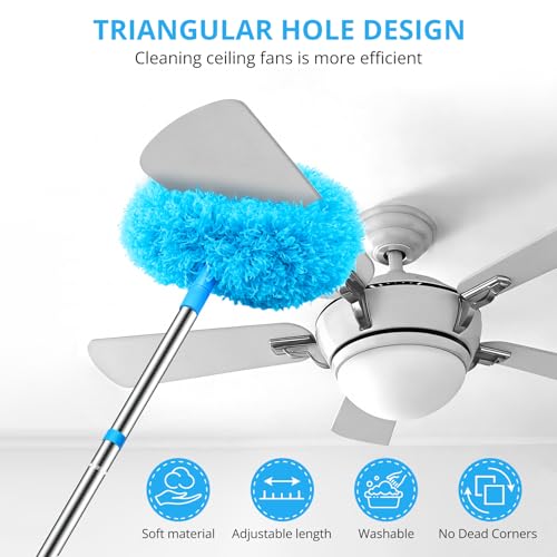 Microfiber Ceiling Fan Duster with Extendable Pole, 13-48 Inch Washable Cleaner