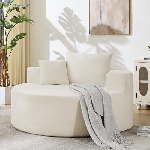 55-Inch Oversized Round Chaise Longue Chair, Upholstered Deep Seat Lounge
