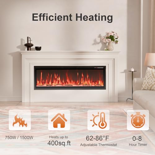 50-Inch Smart Linear Electric Fireplace - Recessed and Wall Mounted with WiFi, Alexa Control, 13 Flame Colors and 1400W Heater