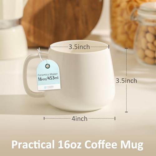 Teocera White 16oz Ceramic Coffee Mugs Set of 4 - Stackable, Microwave & Dishwasher Safe