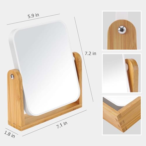 LFOYOU Vanity Makeup Mirror with Natural Bamboo Stand, Double Sided