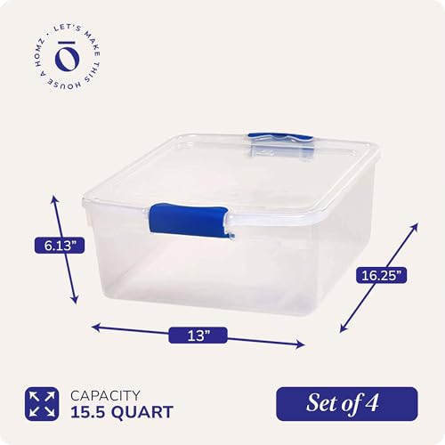 Clear Plastic Storage Bins with Latching Lids 15.5 Qt 4 Pack