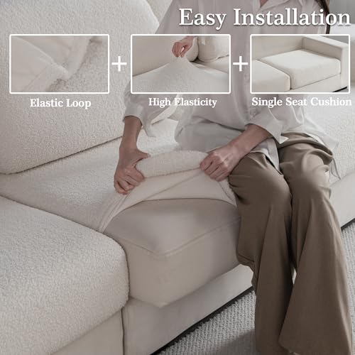 Stretch Sofa Cushion Cover, Washable Soft Slipcover for Sectional Sofa - Ivory