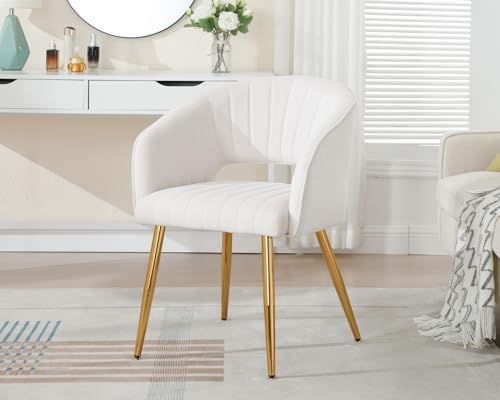 Modern Velvet Upholstered Accent Chair with Gold Legs, Cream