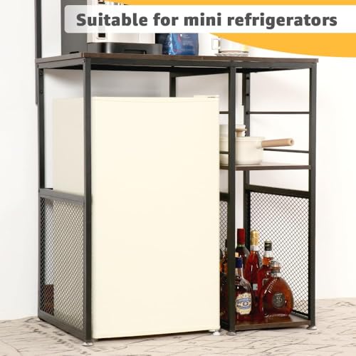 LUCKUP 4-Tier Mini Fridge Cabinet with Shelves and Adjustable Feet, Rustic Brown Kitchen Storage Rack