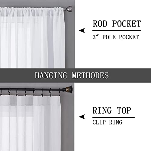White Linen Textured Short Sheer Curtains - Light Filtering (54 x 45 in, Set of 2)