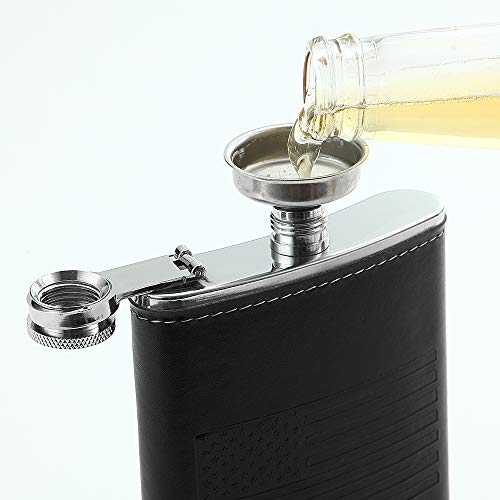 8oz Stainless Steel American Flag Flask with Leather Cover and Funnel – Leak-Proof Liquor Bottle for Travel & Gifting