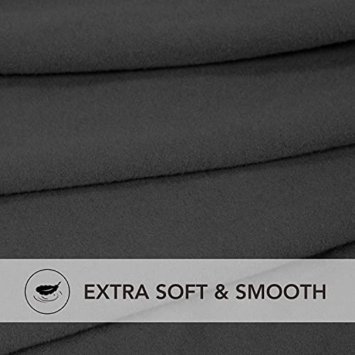 Stretch Rectangle Ottoman Cover - Soft Fleece Footstool Slipcover (Dark Gray)