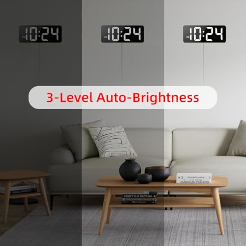 LED Digital Wall Clock with Large Display - Auto-Dimming Plug-In Clock, White