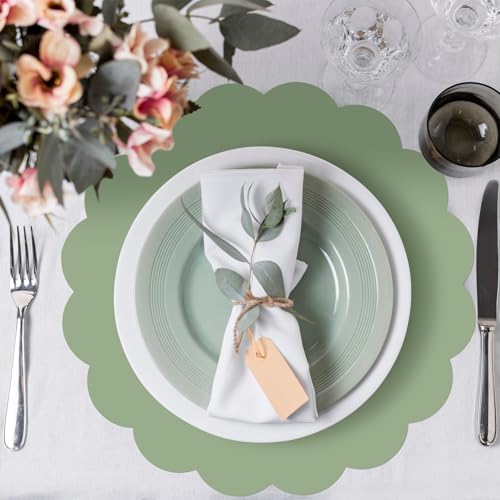 60 Pcs Sage Green Paper Placemats, 13.5 Inch Scalloped Disposable Table Mats