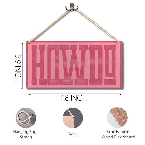 Howdy Wall Sign, Hot Pink Cowgirl Western Decor, 12x6 Inch Wood Wall Art