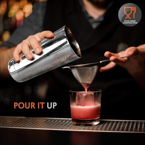 NutriChef 15 Piece Cocktail Shaker Set with 30 & 15 oz Stainless Steel Shakers, Pourers & Bar Tools - Essential Bartender Kit
