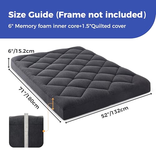 Full-Size Futon Mattress Replacement, 6-Inch Gel Memory Foam with Pillow Top