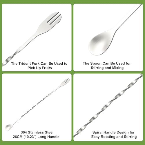 SZDGGZ 2 Pcs 10'' Stainless Steel Cocktail Muddler & Spoon Set for Bartenders & Home Bar