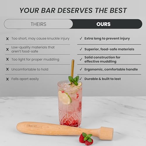 Black Plastic Muddler for Cocktails, 12-Inch Long Ergonomic Bar Tool