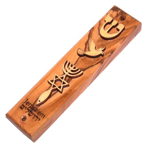 5-Inch Olive Wood Messianic Mezuzah Case with Scroll - Handcrafted in Israel