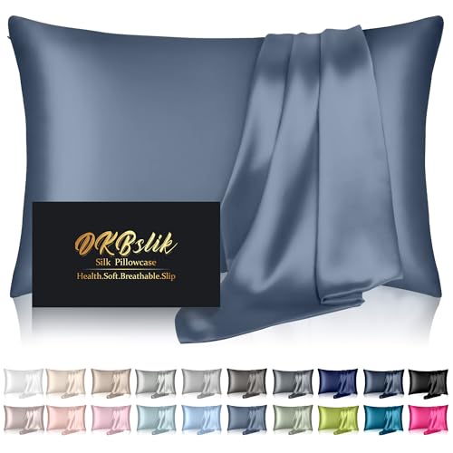 DKBslik Mulberry Silk Pillowcase for Hair and Skin Standard Ash Blue